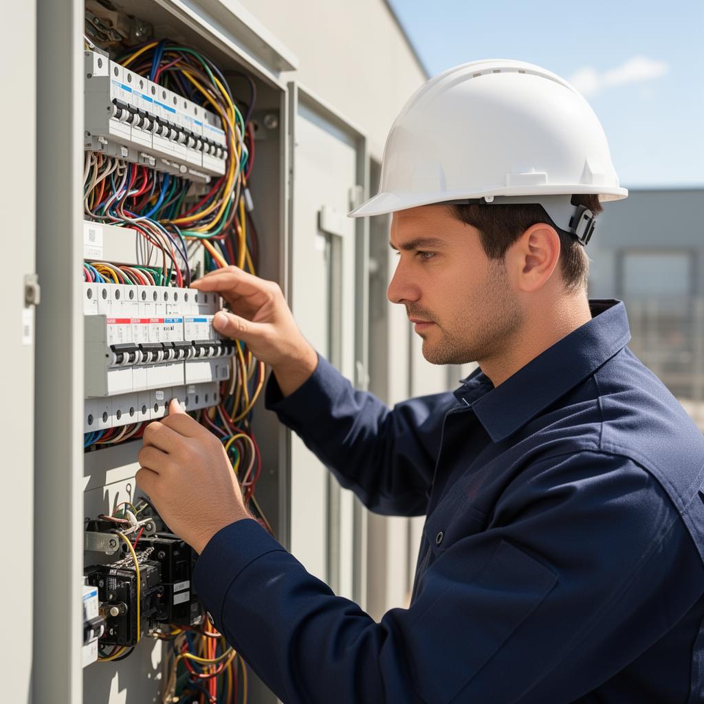 Eletricista da W.A trabalhando em quadro elétrico